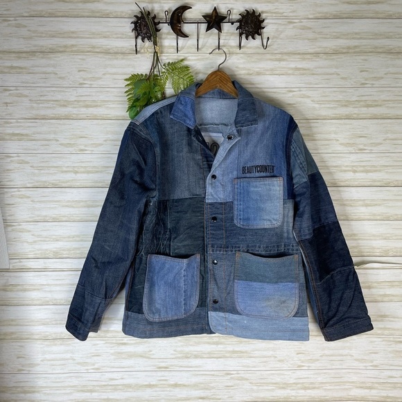 Upcycled Beauty Counter Denim Patchwork Jean Jacket - Picture 2 of 4